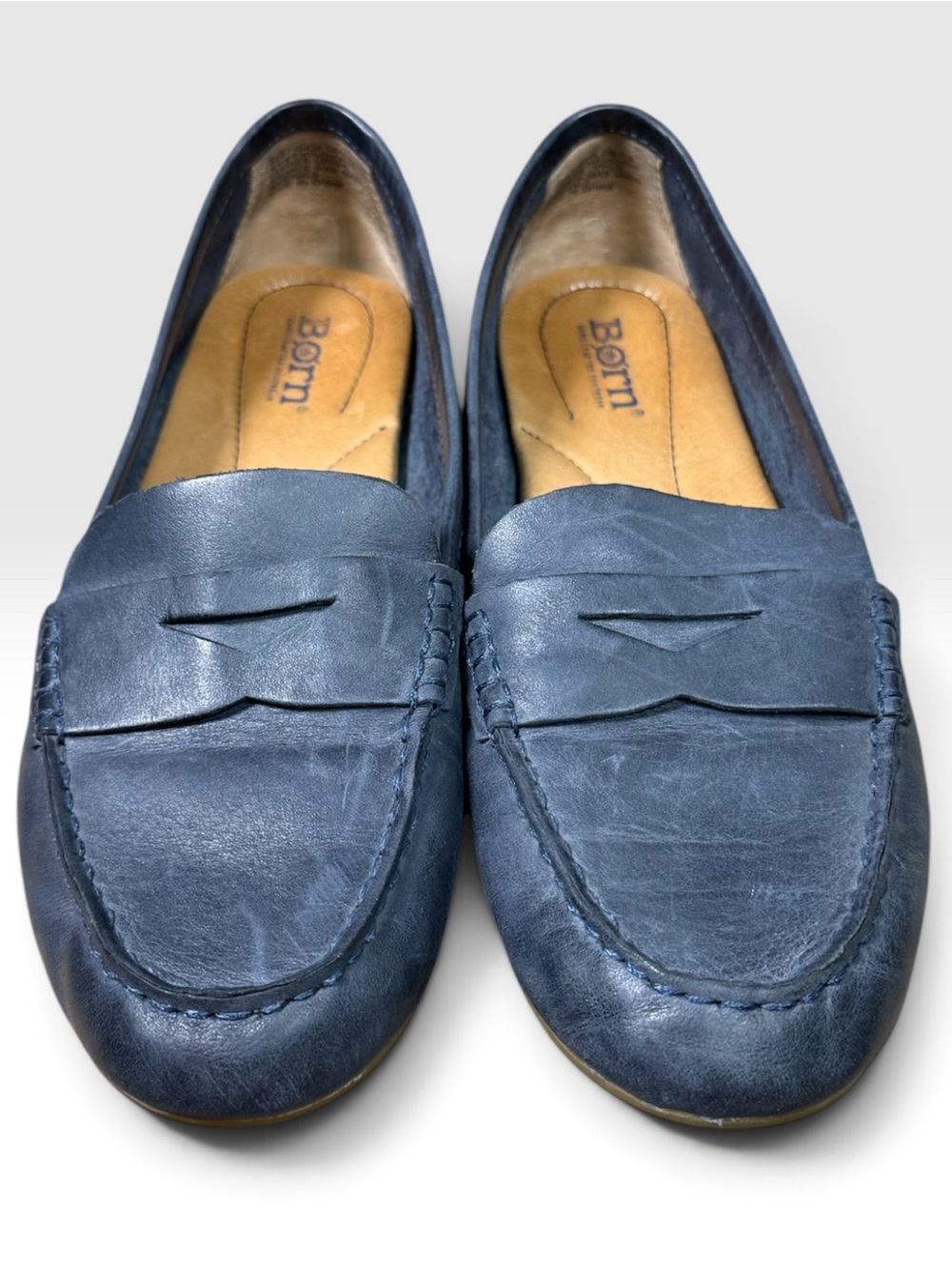 Born Women’s 8.5 M Blue Leather Penny Loafers Driving Moccasins Comfort Shoes